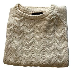 Lands' End Women's Ivory Cable Knit Crewneck Sweater Size XS